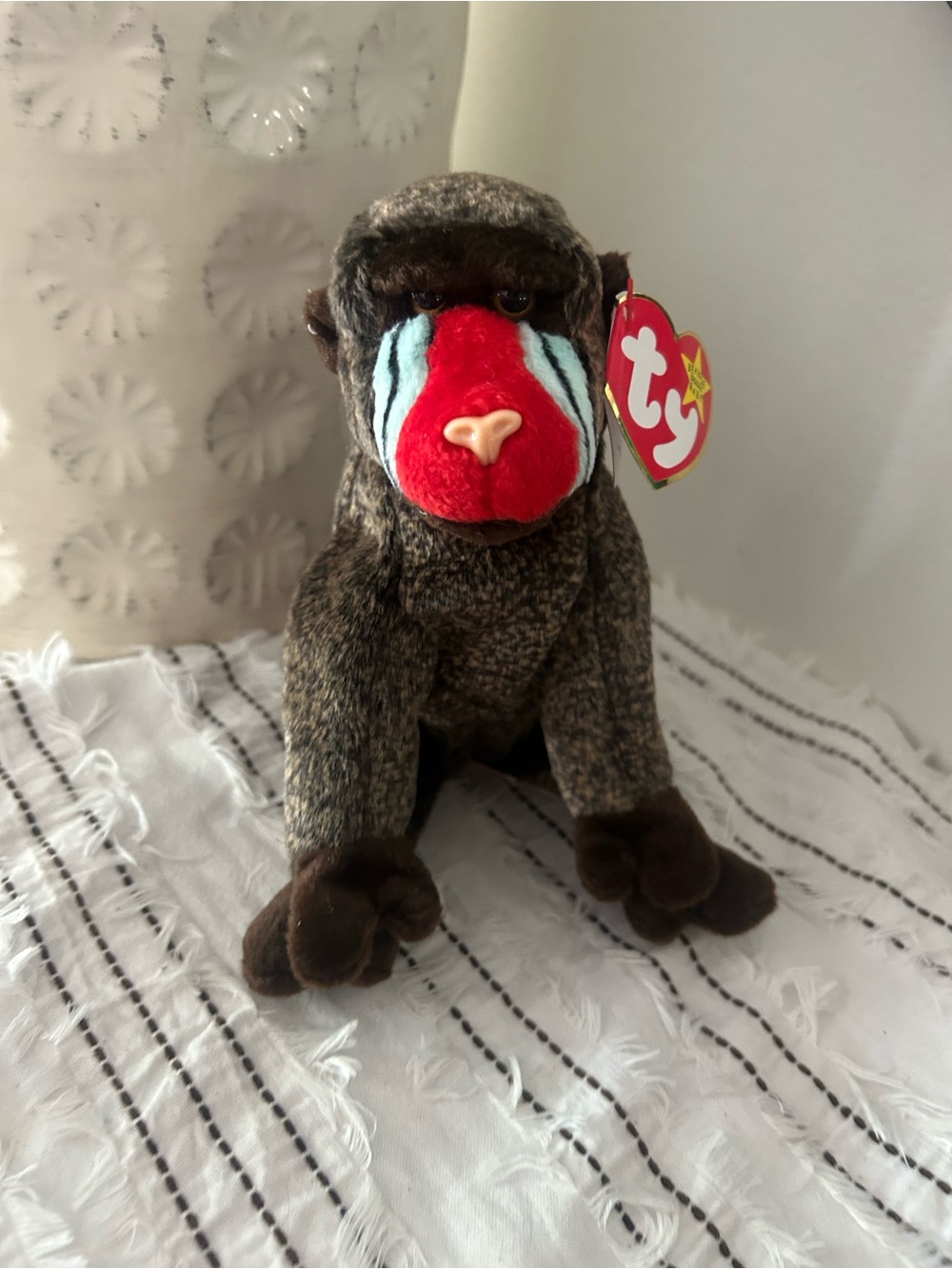 Vintage 1999 Ty Beanie Baby Cheeks the Baboon Brown Red Blue